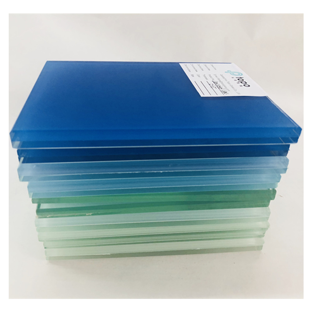 Colored Blue/Clear Laminated Glass for Building Applications