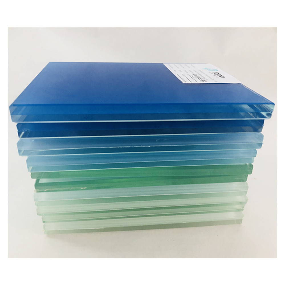 Colored Blue/Clear Laminated Glass for Building Applications