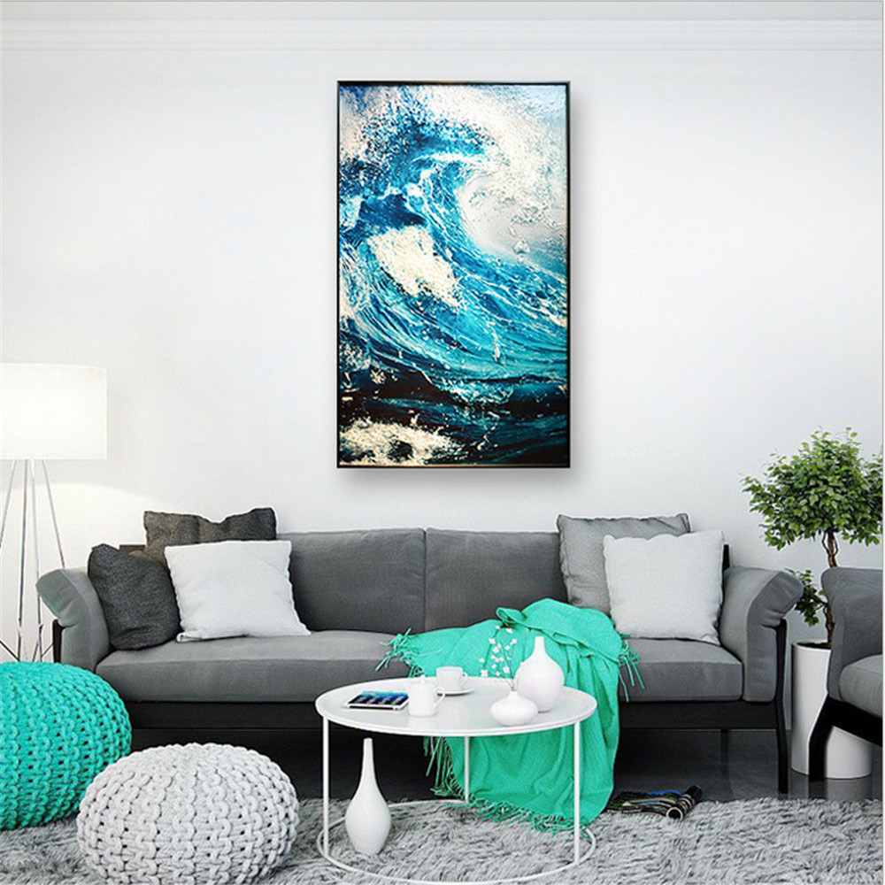 Living Room Decorative 1000mm*600mm and 1610mmx910mm The Waves Galss Painting