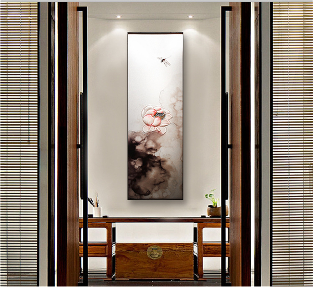 Modern Style 3D Hanging Inlaid Lotus Lining Glass Painting