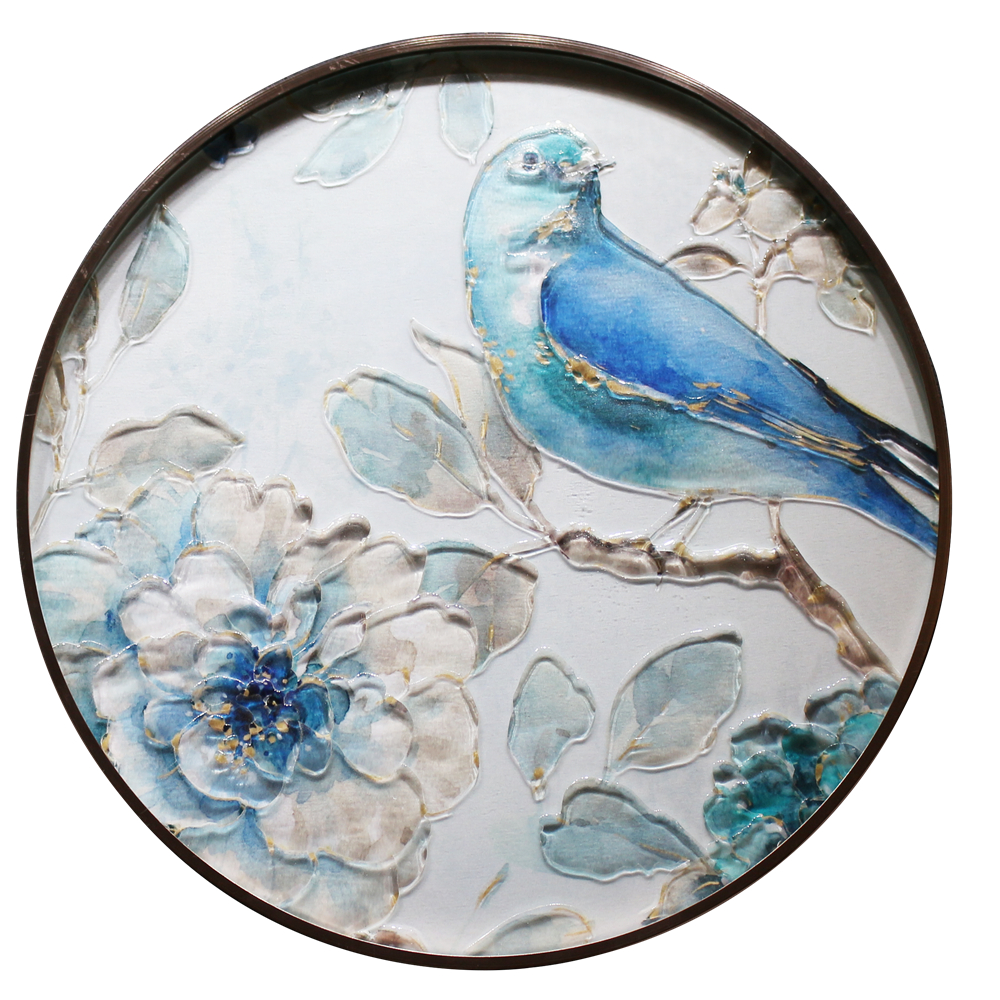 Easily Clean Decorative Birds and Flower Art Wall Hanging Circle Glass-painting