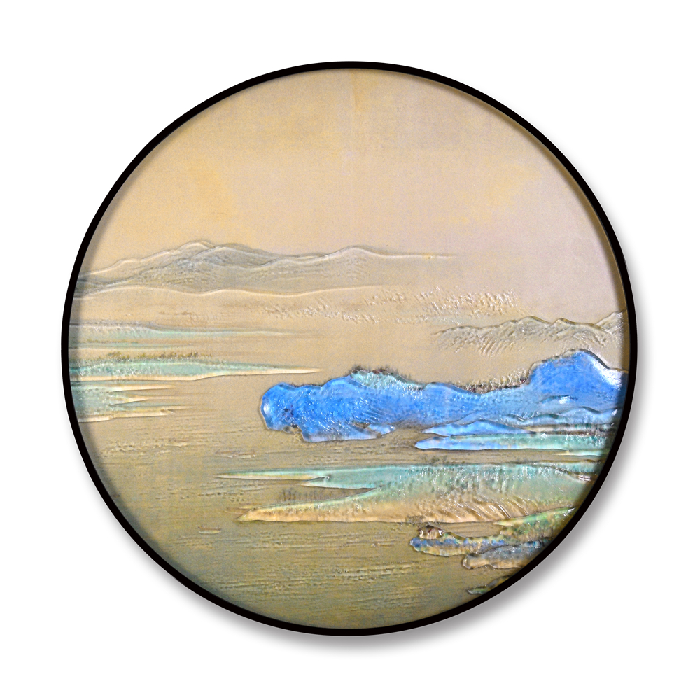 Wholesale Modern Landscape 400mm 500mm Circle Decorative Metal Framed Wall Painting