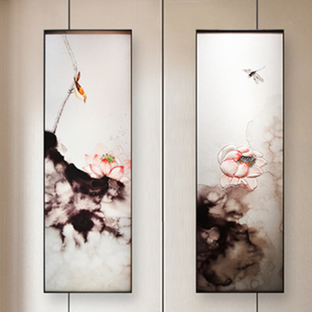 Modern Style 3D Hanging Inlaid Lotus Lining Glass Painting