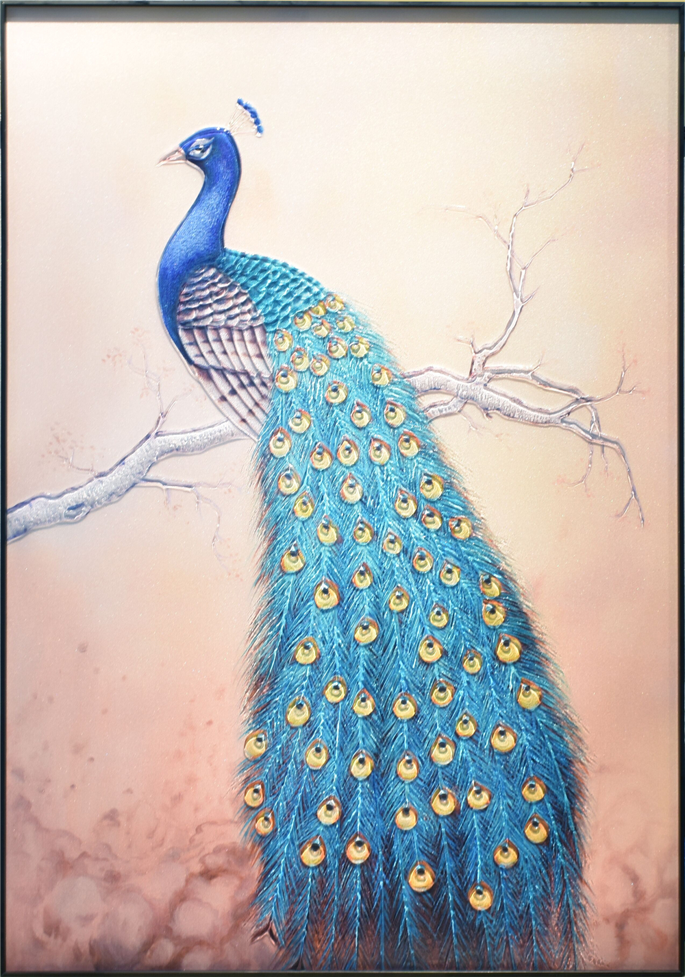 Tempered Hot-Melt Peafowls Stained Ultra Clear Glass Peacock Painting
