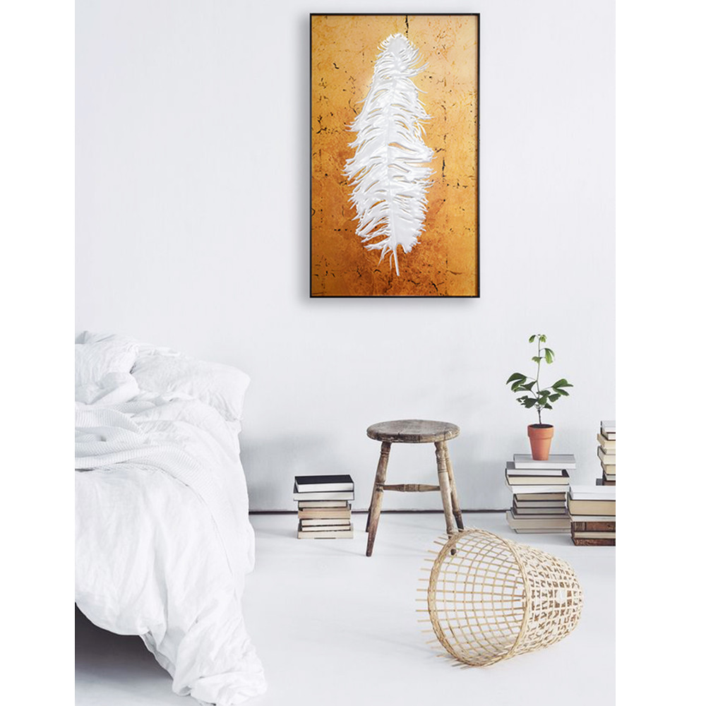 Modern Style Colorful White Feather Engraved Art Inlaid Glass Paintings