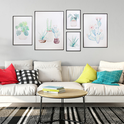 Chinese Modern Nordic Style Green Plant Wall Decor Art Glass Painting for Home Decoration 