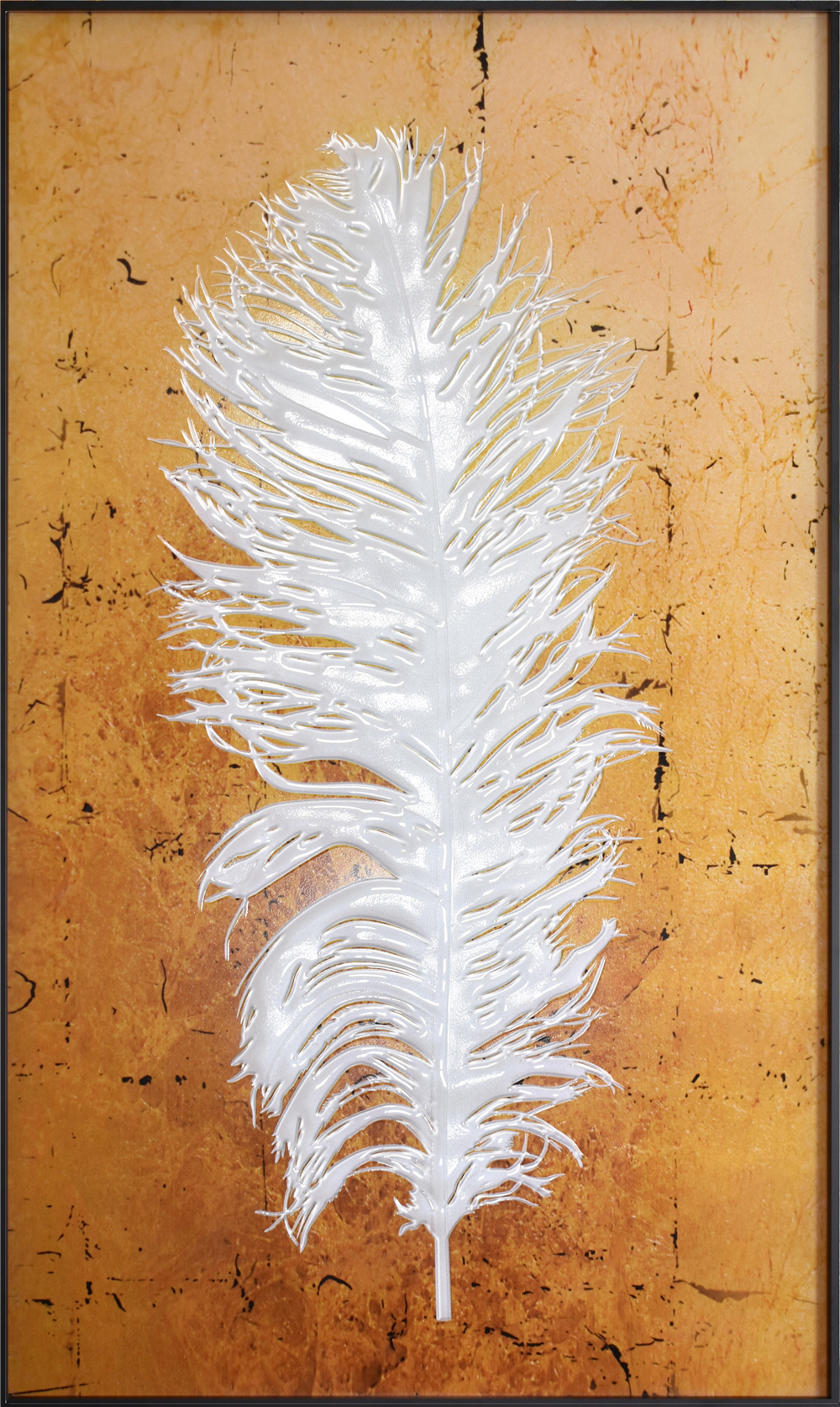 Modern Style Colorful White Feather Engraved Art Inlaid Glass Paintings