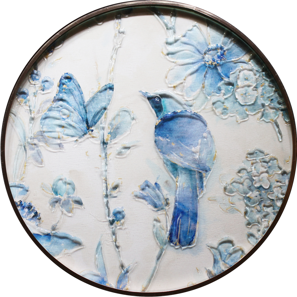 Easily Clean Decorative Birds and Flower Art Wall Hanging Circle Glass-painting