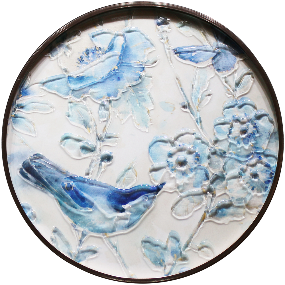 Easily Clean Decorative Birds and Flower Art Wall Hanging Circle Glass-painting