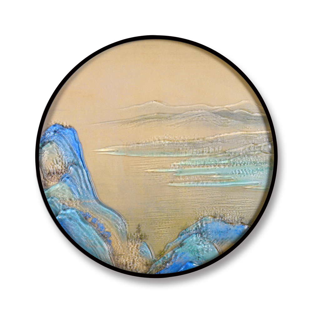 Wholesale Modern Landscape 400mm 500mm Circle Decorative Metal Framed Wall Painting