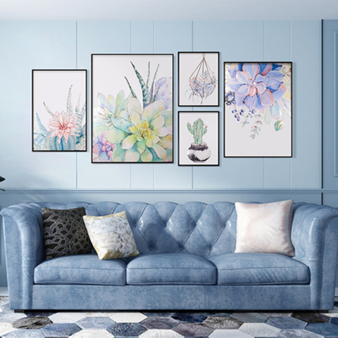Modern Hanging Wall Art Coloured Decor Succulent Plant Loft Painting on Glass
